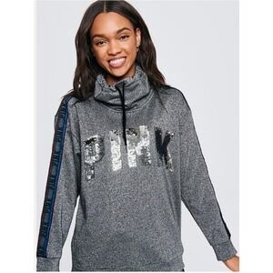 Victoria's Secret‎ PINK Sequin Bling Campus Cowl Neck Sweatshirt Size XS Gray
